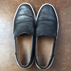 Frye 7.5 leather black pewter slip ons Ivy shoe